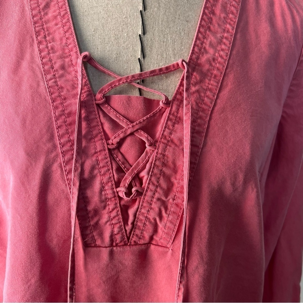 J. Jill pink tunic style lace up closer top long sleeve button cuff sz small SP - Picture 2 of 12